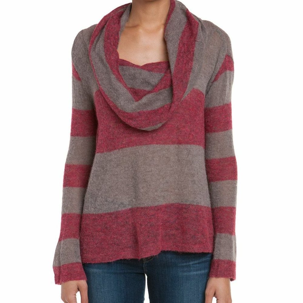Free People Lulu Rugby Alpaca Sweater Burgundy Brown Cowl Neck Size XS